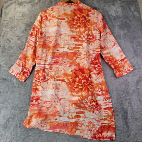Zac&Rachel‎ Womens Tunic Top S Orange Floral Print 3/4 Sleeve Resortwear Layered - Picture 8 of 11